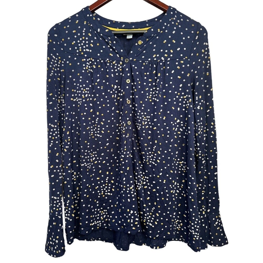 Boden Sinead Dotted V-Neck Sleeveless Peplum Top Navy Yellow Polka Dot Size US 4
